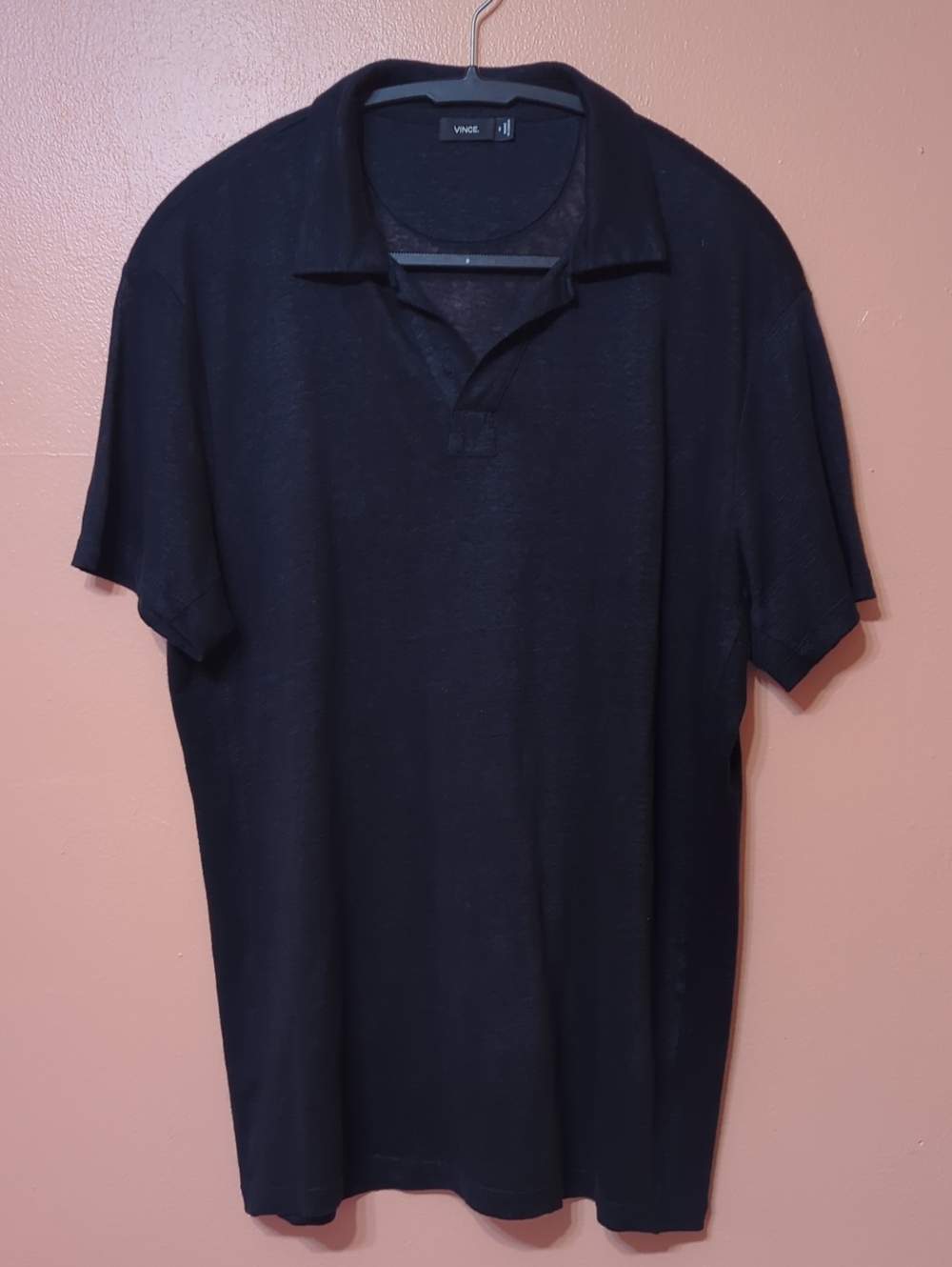 Vince Men's Black Short-Sleeve Polo Linen Shirt M